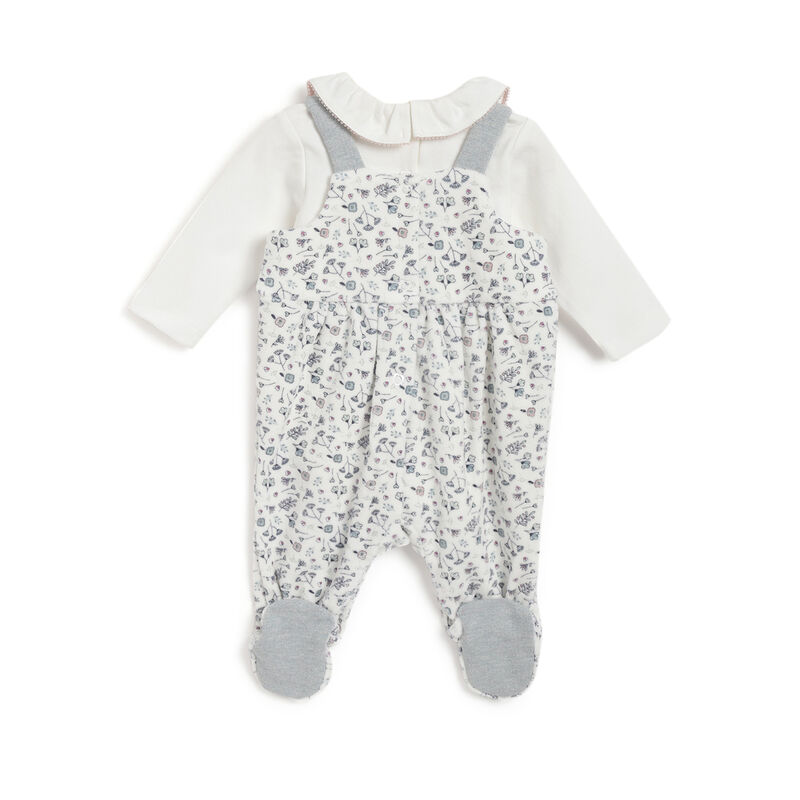 Girls Natural Printed Bodysuit with Dungaree image number 1